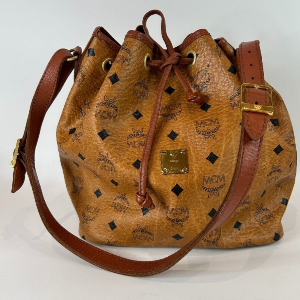 MCM Brown Leather Shoulder Bucket Bag Munich Germany